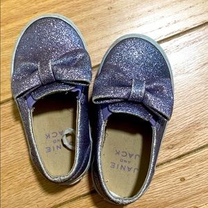 lavender slip on sparkle shoes with bows